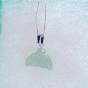 Boho hippie Jade Mermaid tail Sterling Silver Necklace 16”
